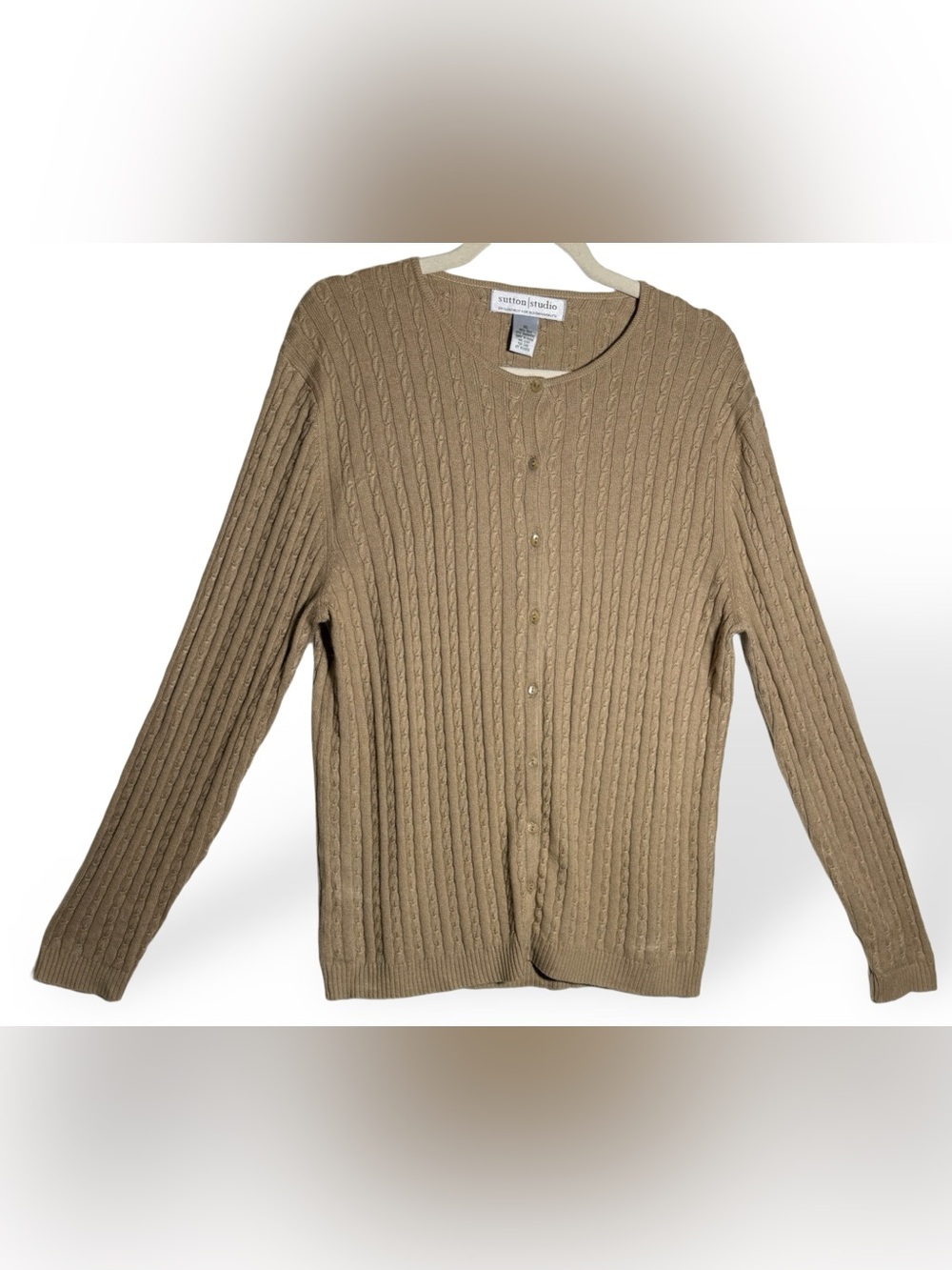 Sutton Studio Women’s Cable Knit Button-Front Cardigan – Tan